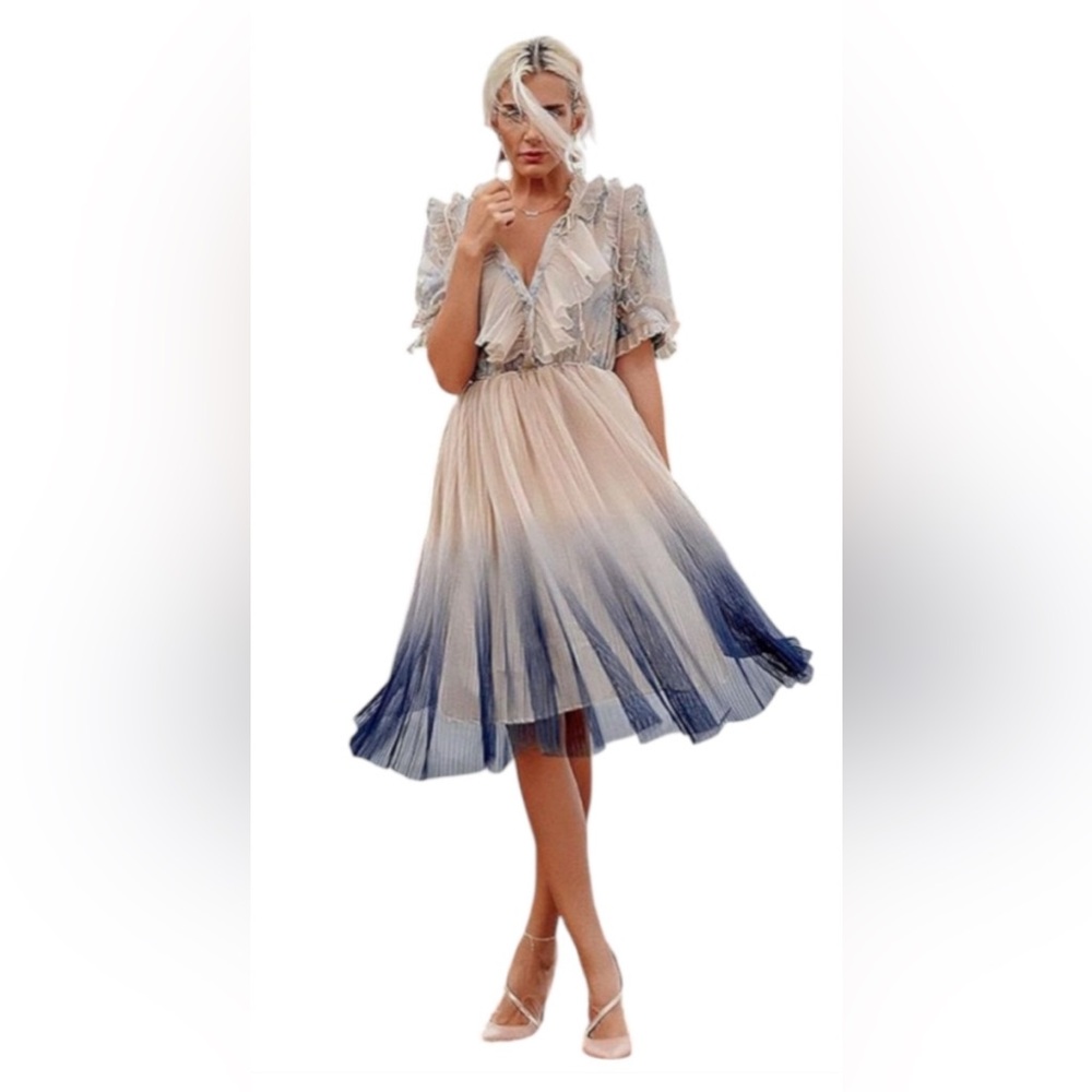 CHICWISH “WE KNOW IT ALL GRADIENT PLEATED MESH TULLE DRESS” Large NWT